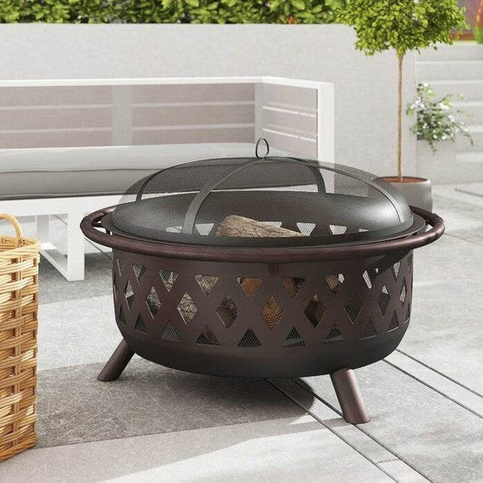 Weather Resistant Steel Wood Burning Fire Pit with Spark Screen - Loft&Timber