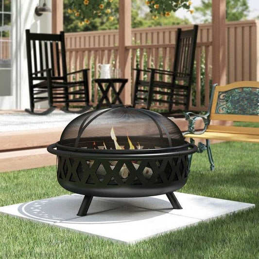 Weather Resistant Steel Wood Burning Fire Pit with Spark Screen - Loft&Timber