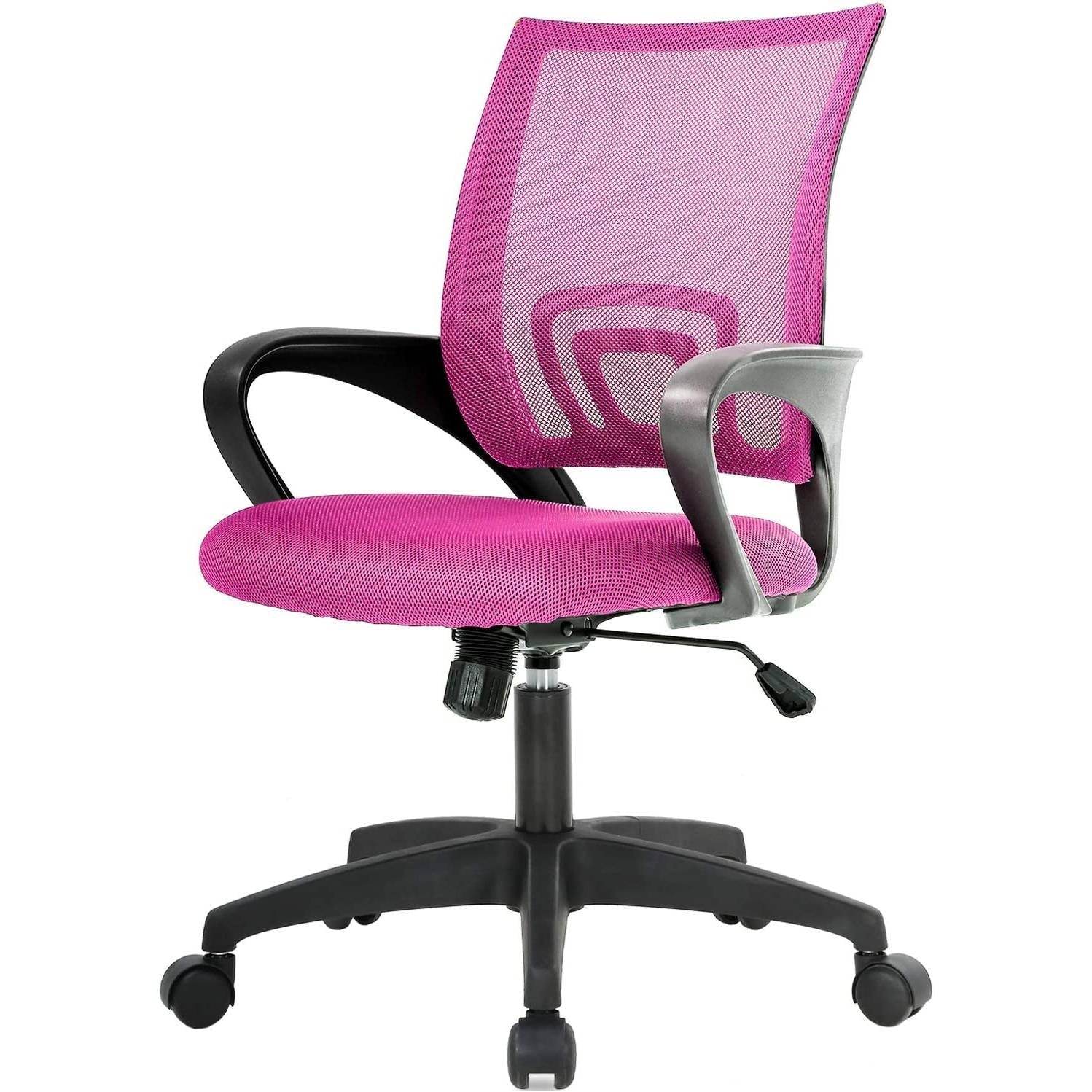 Pink Modern Mid-Back Ergonomic Mesh Office Desk Chair with Armrest on Wheels - Loft&Timber