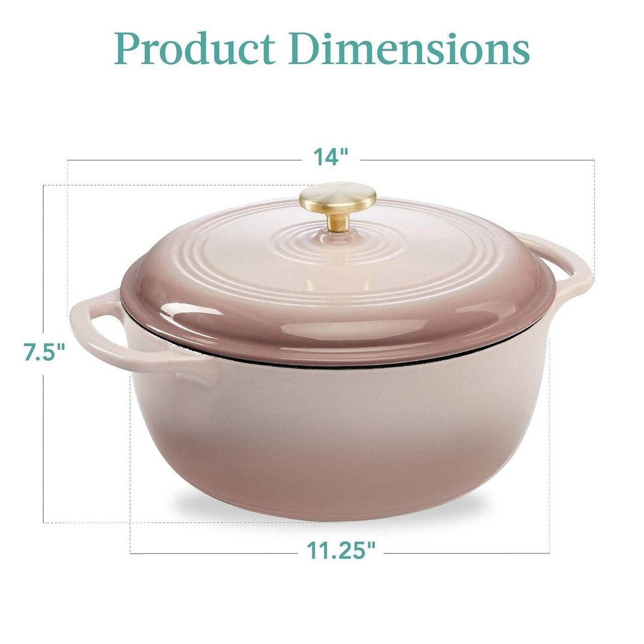 6 Quart Large Pink Beige Off-White Enamel Cast-Iron Dutch Oven Kitchen Cookware - Loft&Timber