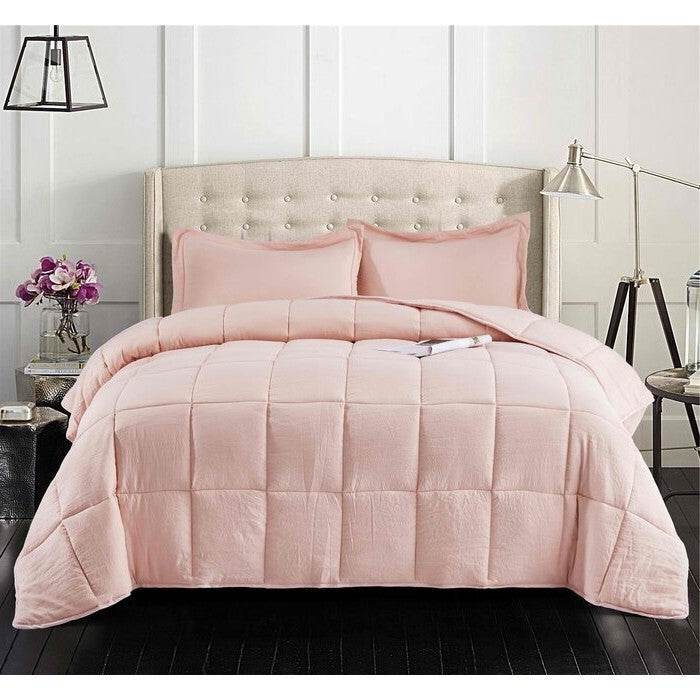 Queen Size Pink 3 Piece Microfiber Reversible Comforter Set - Loft&Timber