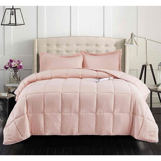 Queen Size Pink 3 Piece Microfiber Reversible Comforter Set - Loft&Timber