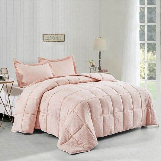 Queen Size Pink 3 Piece Microfiber Reversible Comforter Set - Loft&Timber
