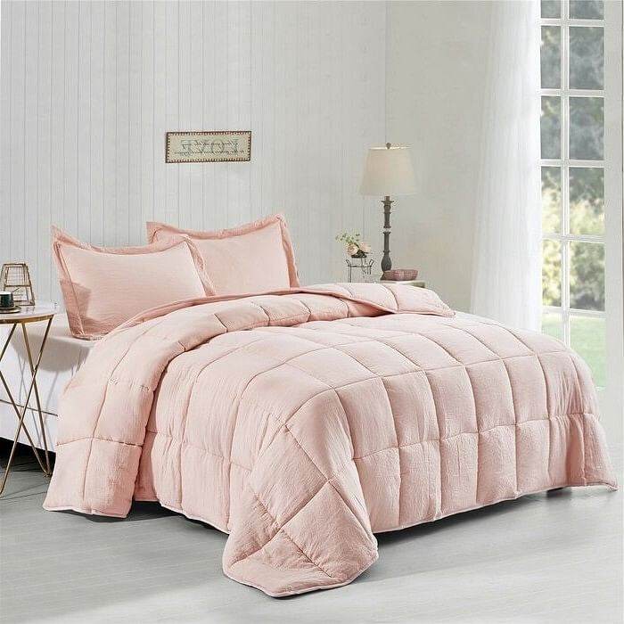 Twin Size Pink 3 Piece Microfiber Reversible Comforter Set - Loft&Timber