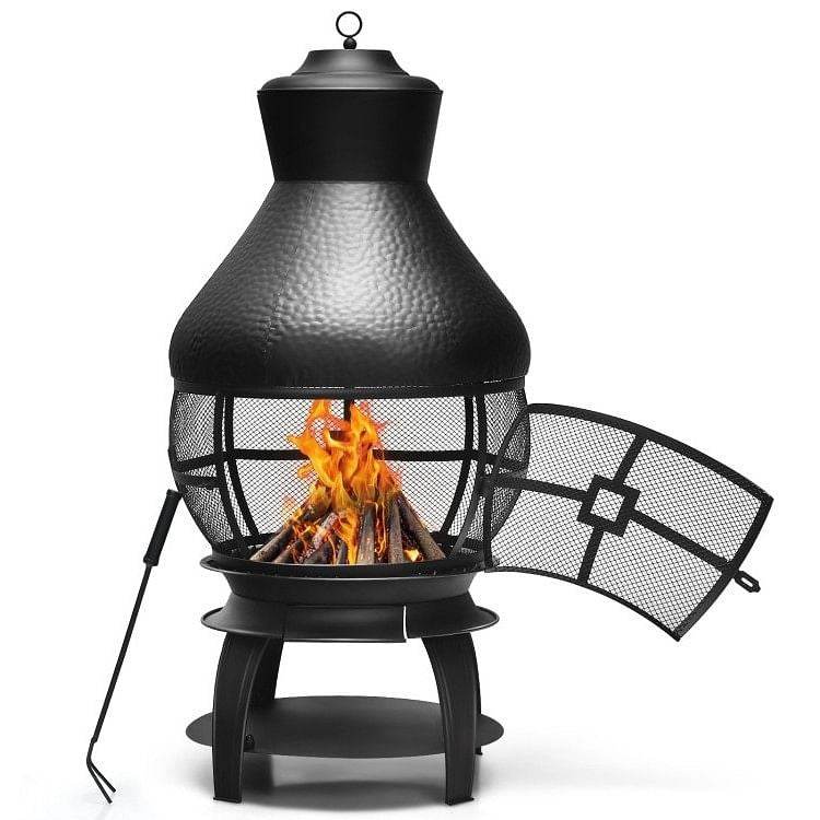 Black Rustic Iron Wood Burning Chiminea Fire Pit - Loft&Timber