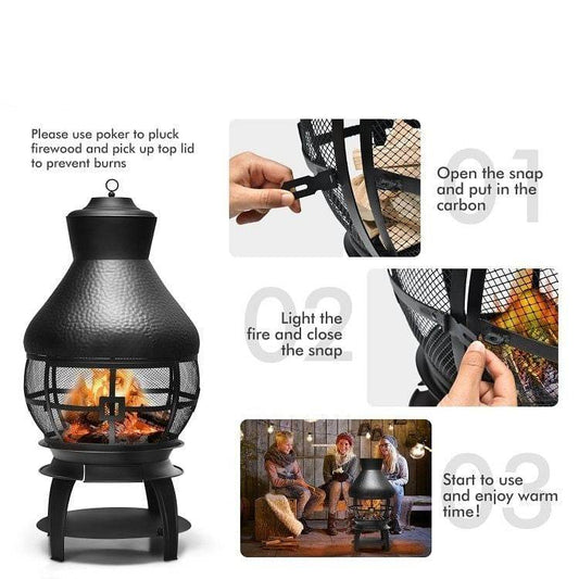 Black Rustic Iron Wood Burning Chiminea Fire Pit - Loft&Timber