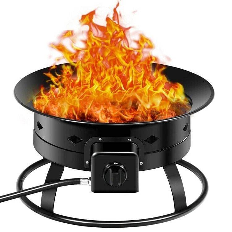 Portable Outdoor Black Metal Propane Fire Pit with Cover and Carry Kit - Loft&Timber