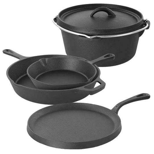 5-Piece Cast Iron Cookware Set with Dutch Oven Griddle and 2 Skillets - Loft&Timber