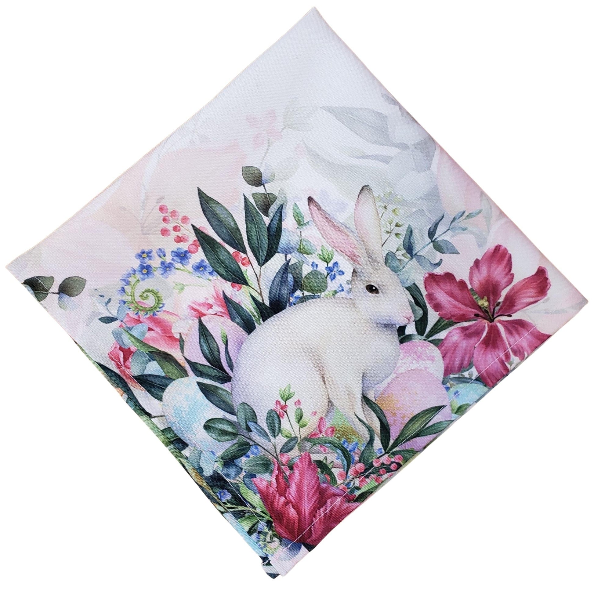 Charlo's Easter Synthetic Cloth Napkins Bunny and Birds Reusable Durable 16" x 16" - Loft&Timber