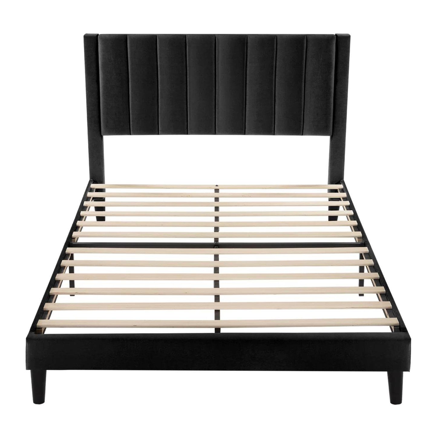 Queen size Modern Black Velvet Upholstered Platform Bed with Headboard - Loft&Timber
