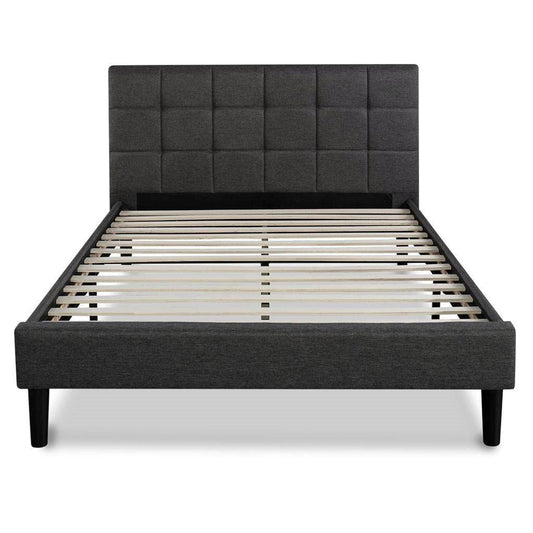 Queen size Modern Classic Dark Grey Upholstered Platform Bed with Headboard - Loft&Timber