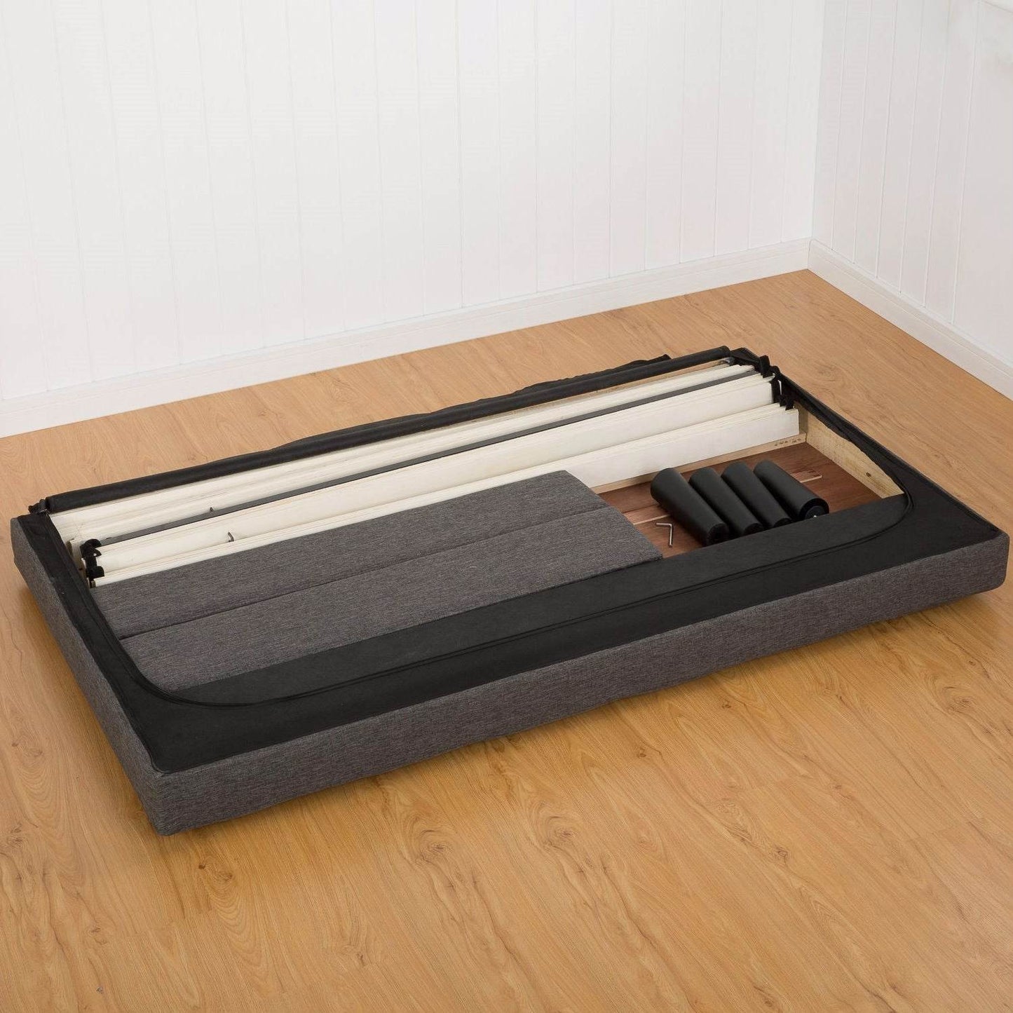 Queen size Modern Classic Dark Grey Upholstered Platform Bed with Headboard - Loft&Timber