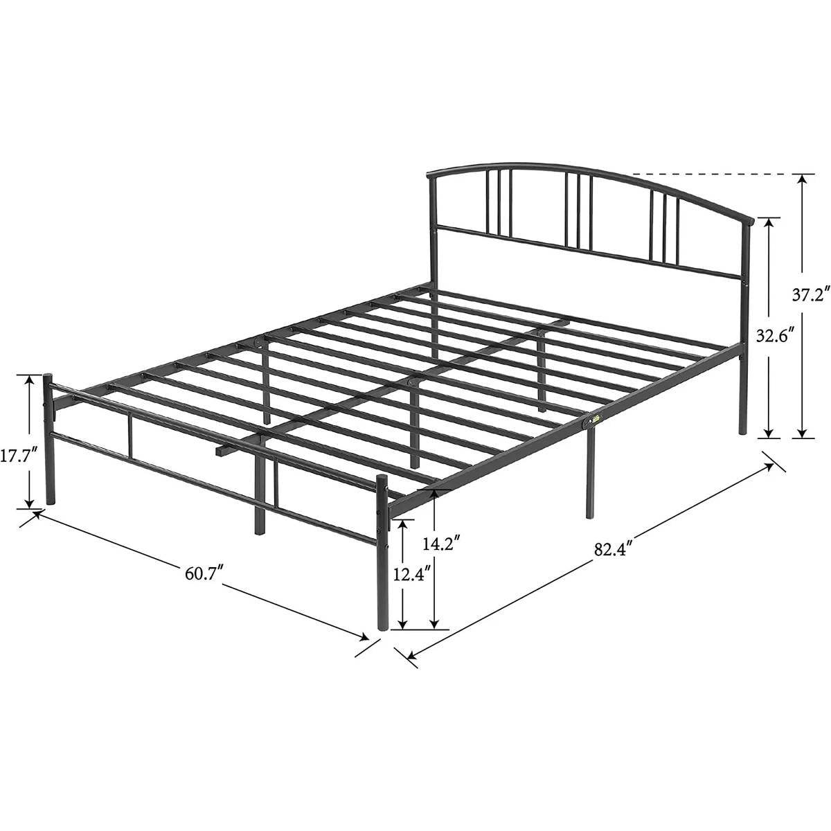 Queen size Black Metal Platform Bed Frame with Arched Headboard - Loft&Timber