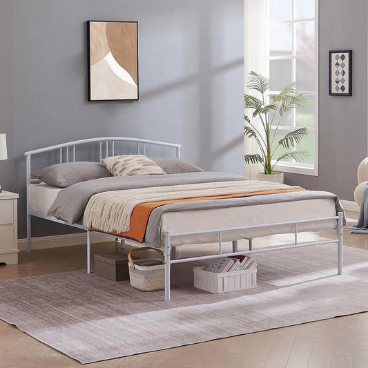 Queen size White Metal Platform Bed Frame with Arched Headboard - Loft&Timber