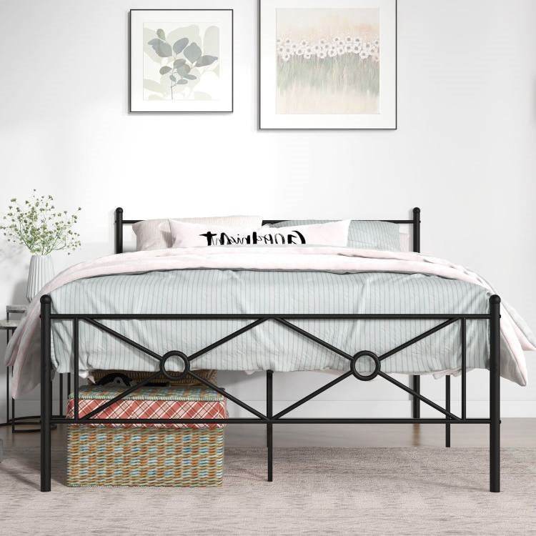 Queen Size Modern Black Metal Headboard & Footboard Platform Bed Frame - Loft&Timber
