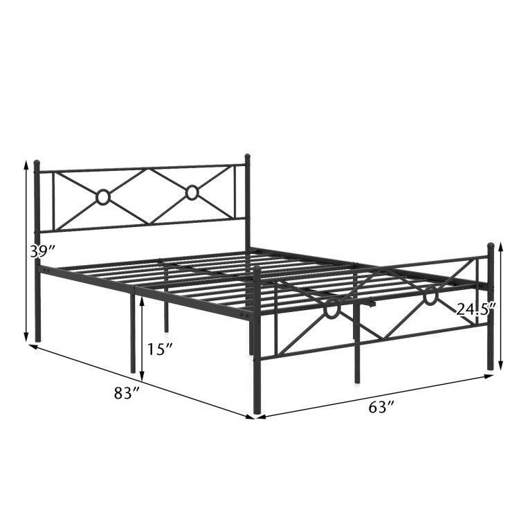Queen Size Modern Black Metal Headboard & Footboard Platform Bed Frame - Loft&Timber