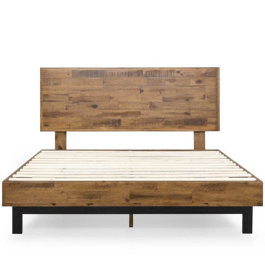 Rustic FarmHome Low Profile Pine Slatted Platform Bed in Queen - Loft&Timber
