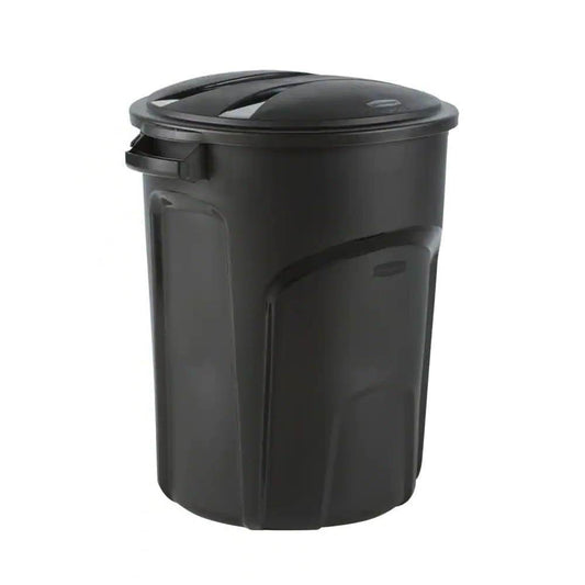32-Gallon Black Plastic Indoor Outdoor Trash Can with Lid - Made in USA - Loft&Timber