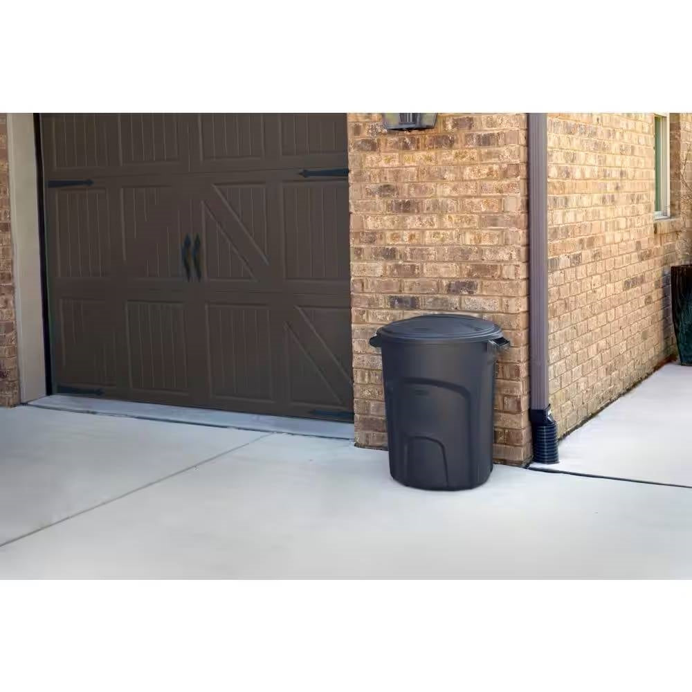 32-Gallon Black Plastic Indoor Outdoor Trash Can with Lid - Made in USA-1