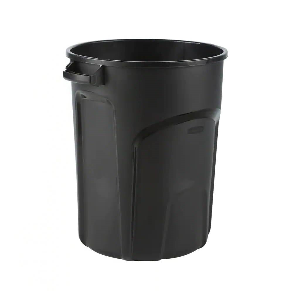 32-Gallon Black Plastic Indoor Outdoor Trash Can with Lid - Made in USA-2