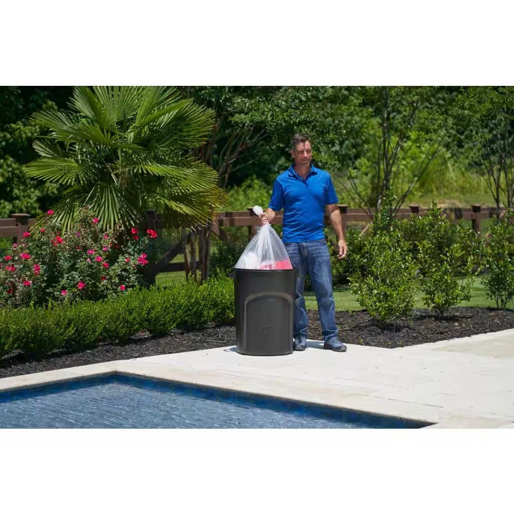 32-Gallon Black Plastic Indoor Outdoor Trash Can with Lid - Made in USA-4
