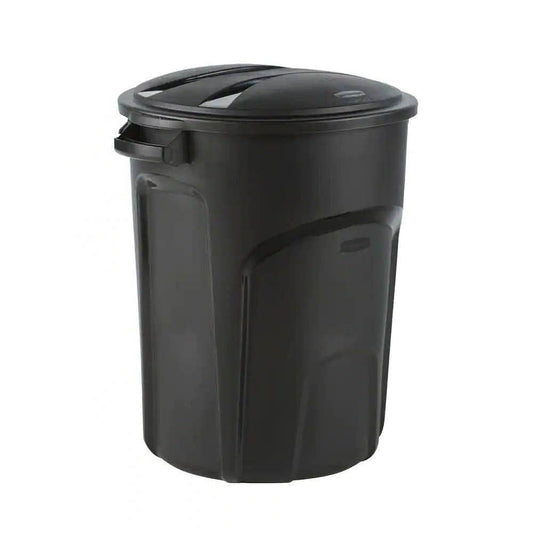 32-Gallon Black Plastic Indoor Outdoor Trash Can with Lid - Made in USA - Loft&Timber