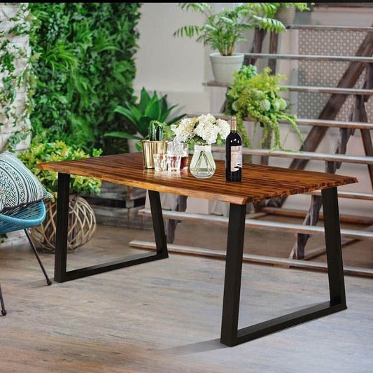 Modern Indoor Outdoor Metal Frame Wood Top Patio or Kitchen Dining Table - Loft&Timber