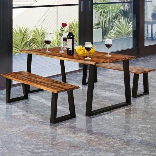 Modern Indoor Outdoor Metal Frame Wood Top Patio or Kitchen Dining Table - Loft&Timber