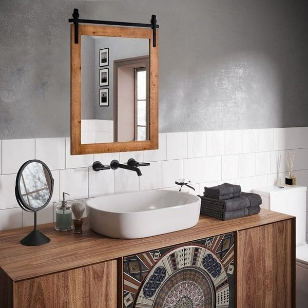 30 x 22 Inch Rustic FarmHouse Wall Mounted Bathroom Mirror-0