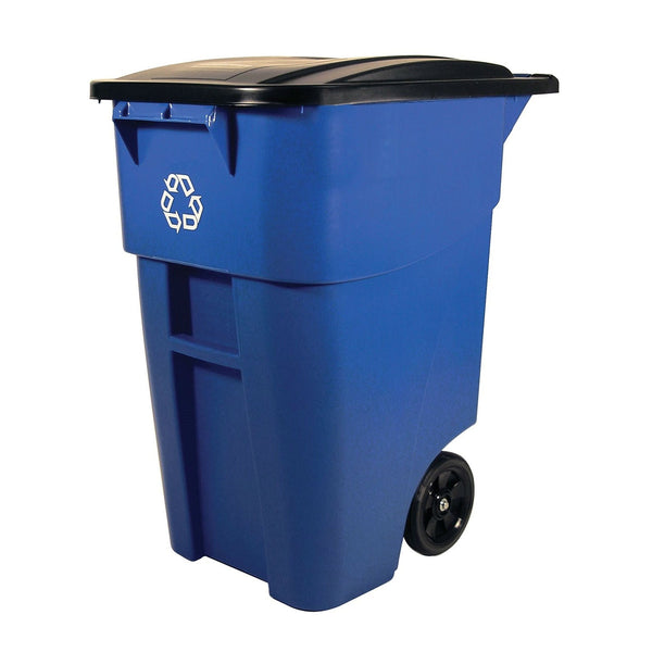 50 Gallon Blue Commercial Heavy-Duty Rollout Recycler Trash Can Container-0