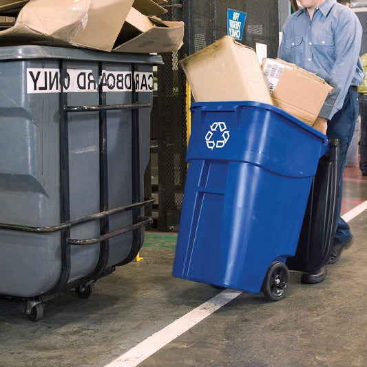50 Gallon Blue Commercial Heavy-Duty Rollout Recycler Trash Can Container - Loft&Timber