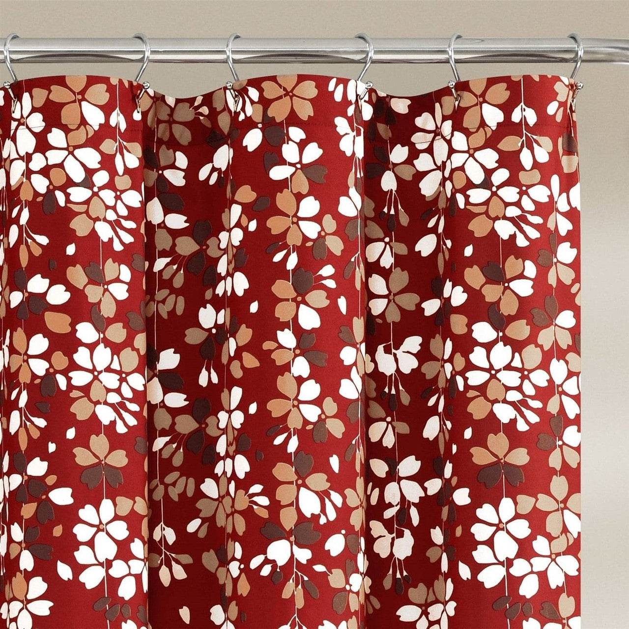72-inch Red White and Flowers Vines Floral Shower Curtain - Loft&Timber