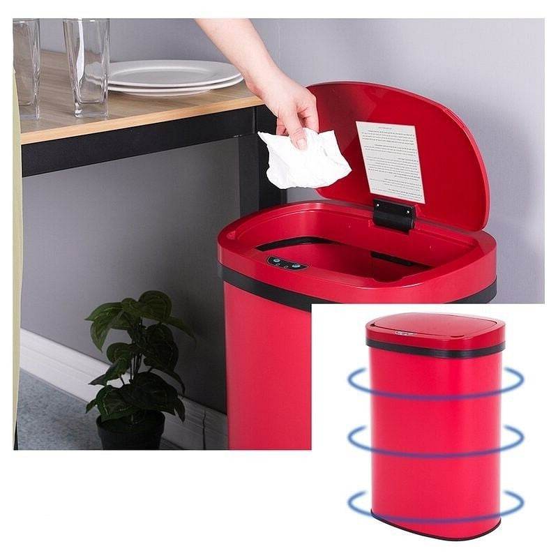 Red 13 Gallon Stainless Steel Motion Sensor Trash Can - Loft&Timber