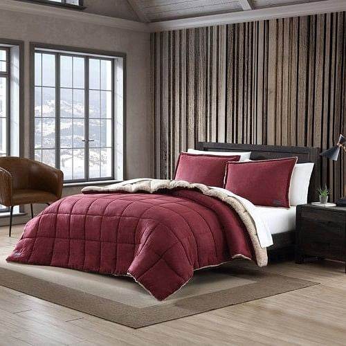 Twin Plush Sherpa Reversible Micro Suede Comforter Set in Marron - Loft&Timber