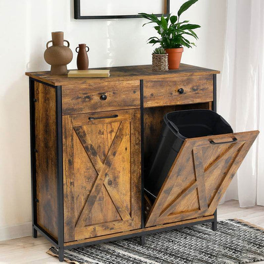 Rustic Multipurpose 2 Drawer / 2 Tilt Out 10gL Kitchen Laundry Trash/Recycle Storage - Loft&Timber