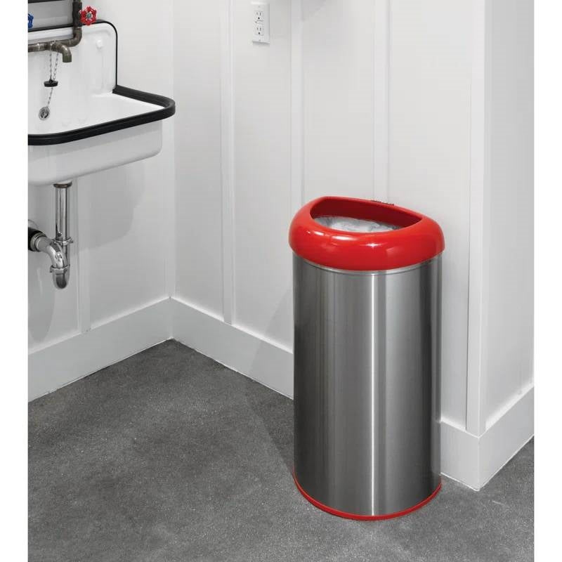 13-Gallon Stainless Steel Trash Can with Red Open Top-2