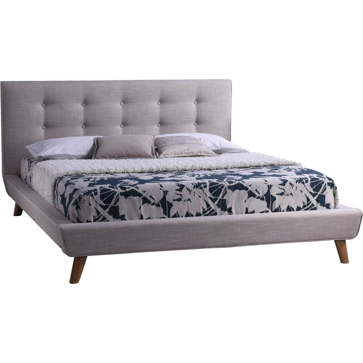 Queen size Mid-Century Style Beige Upholstered Platform Bed - Loft&Timber