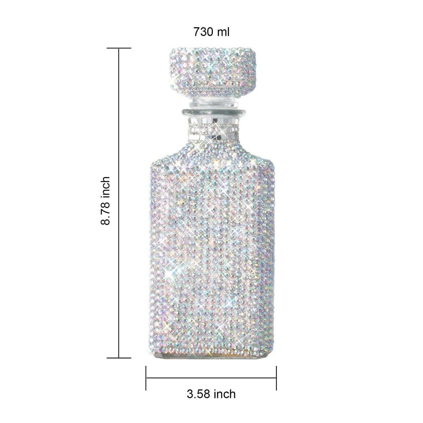 Unique Diamond Rhinestone Decanter | 730 mL | Luxurious Whiskey, Tequila, Wine Decanter - Dazzling All Over Silver Rhinestone Carafe For Spirits, Bourbon, Scotch, Durable Thick Glass HAND WASH ONLY - Loft&Timber