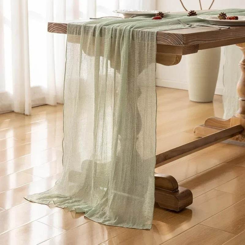 6pcs Cheesecloth Table Runner Sage Green Gauze 120 Inch 10 FT - Loft&Timber