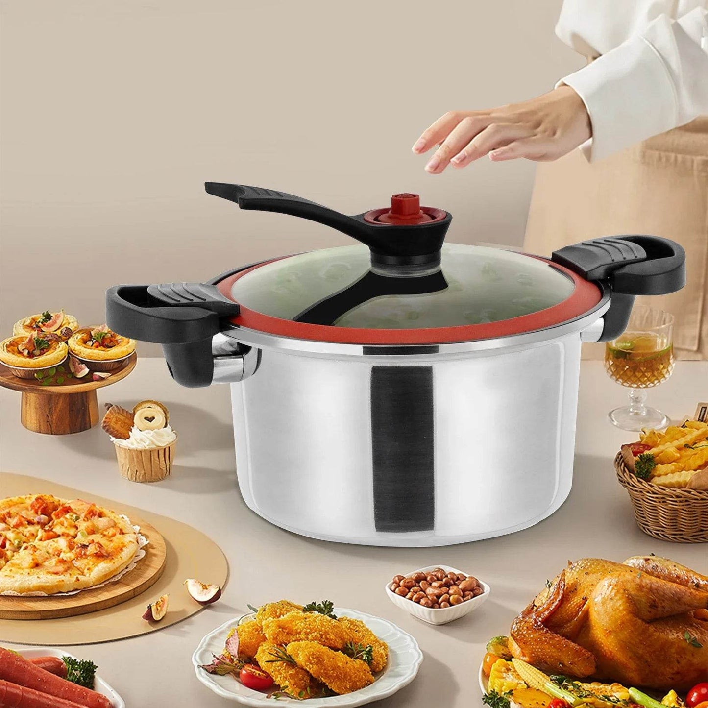 Non-Stick Silver Stainless Steel Micro Pressure Cooker - Loft&Timber