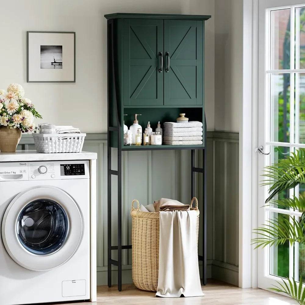 Space-Saving Toilet Storage Cabinet with Barn-Style Doors for Above Toilet Organization - Loft&Timber