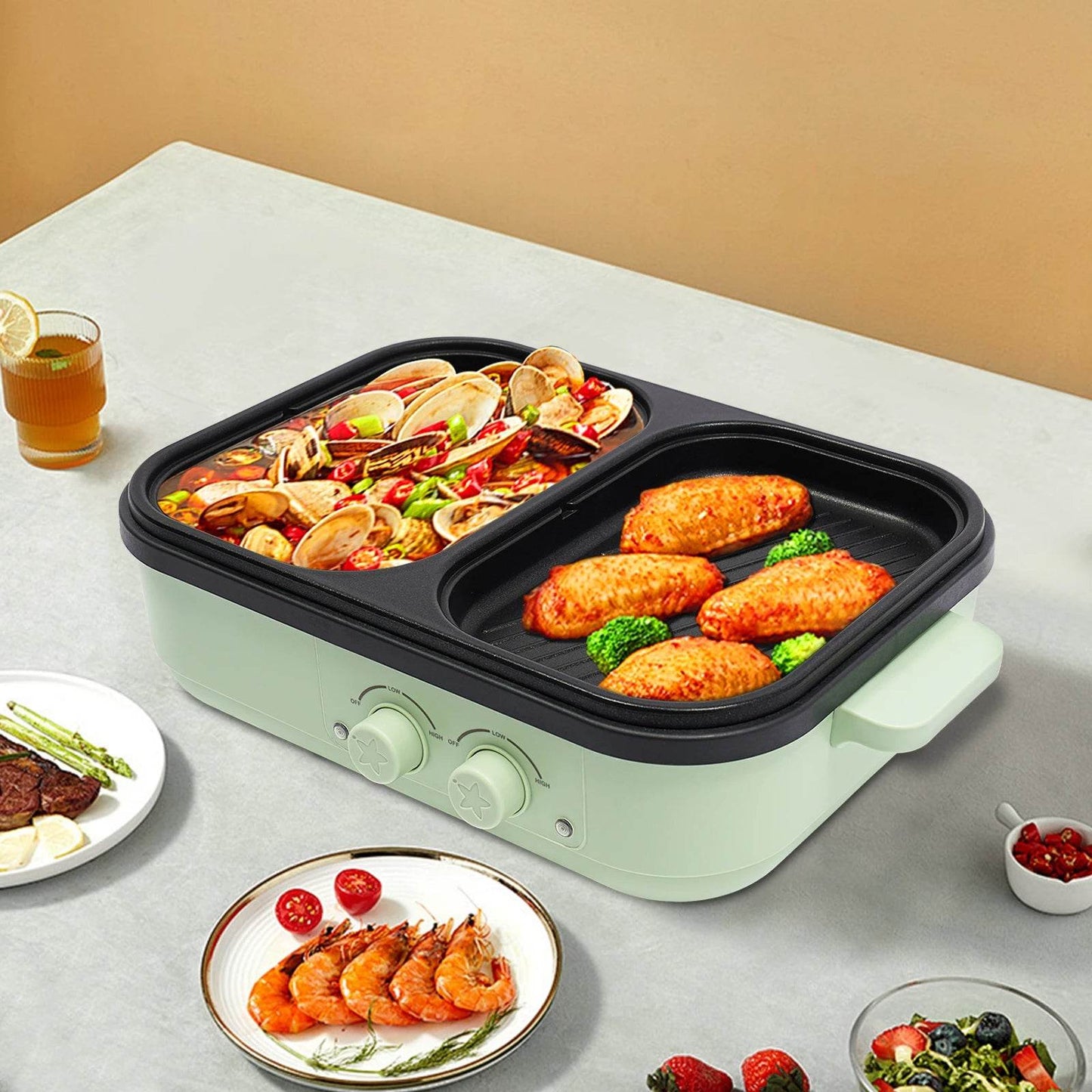 2-In-1 Electric Green Hot Pot,110V - Loft&Timber