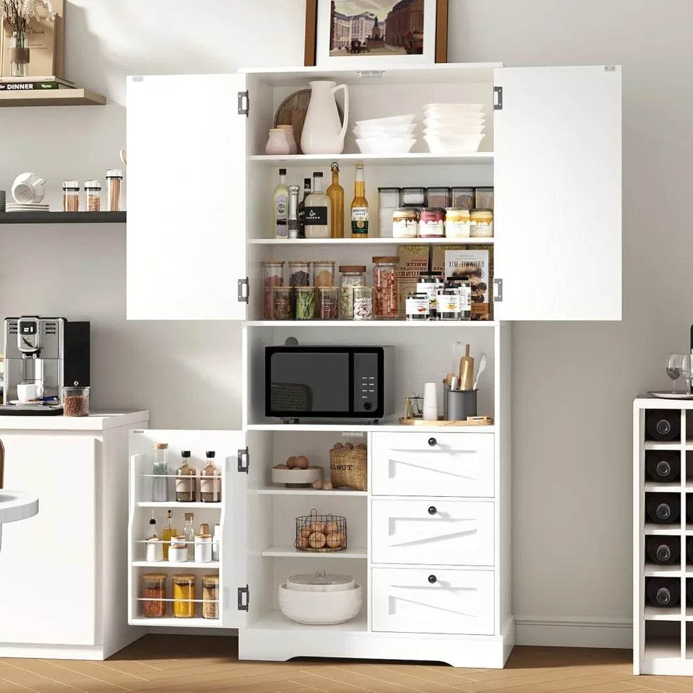 Farmhouse 71 Inch Kitchen Pantry Cabinet, Storage Cabinet with 3 Door Shelves and 3 Drawer, Versatile Storage for Kitchen, Dinin - Loft&Timber