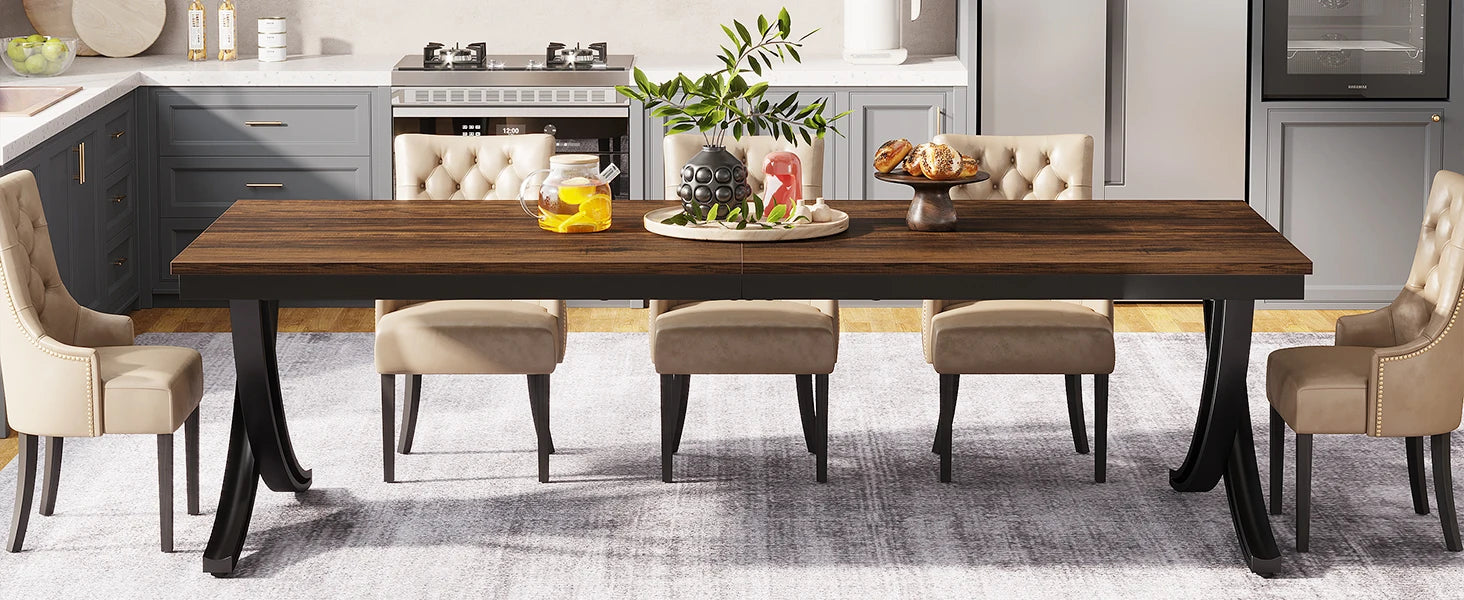 Rectangular Dining Table for 6-8, 78" Large Farmhouse Dinner Table - Loft&Timber