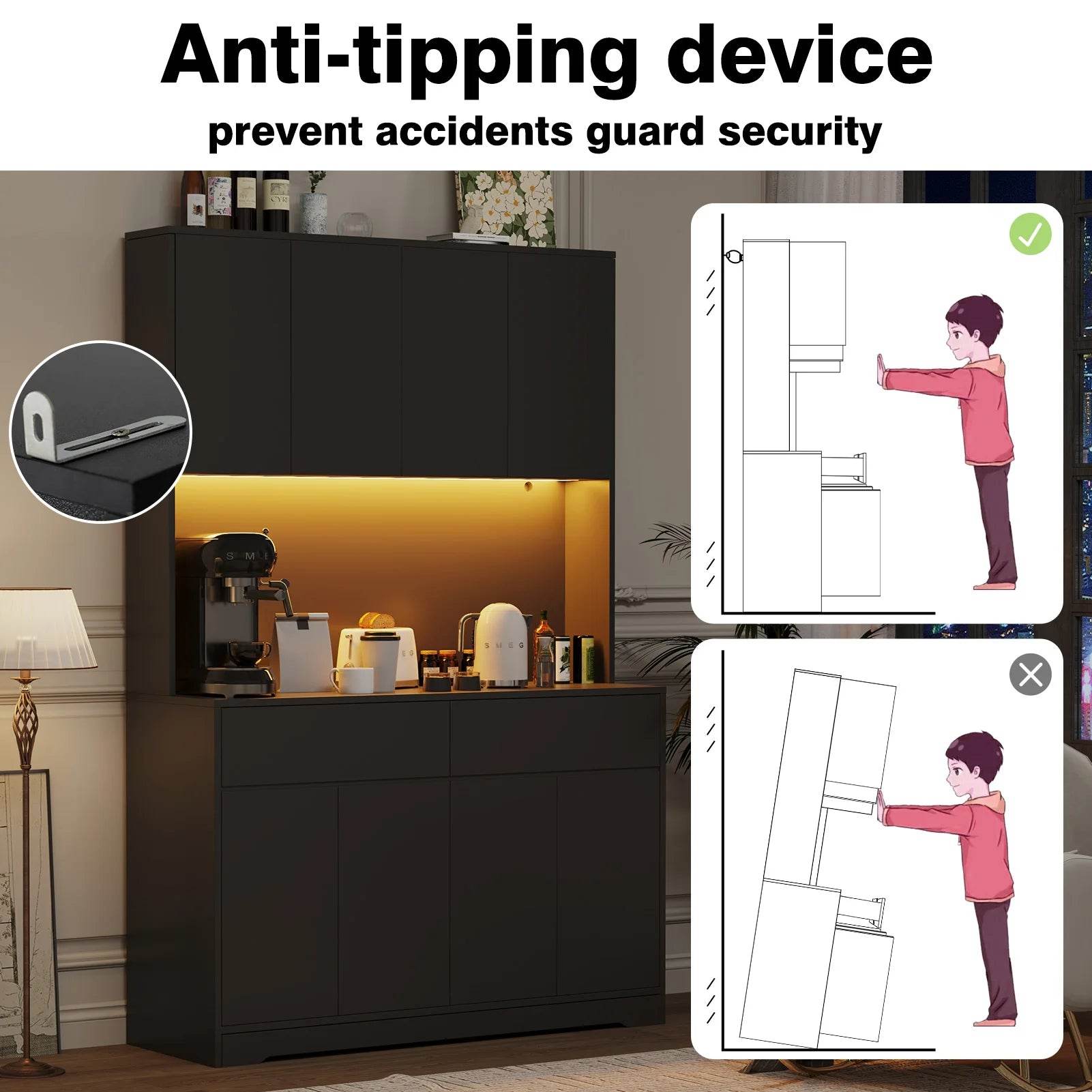 71'' Tall Kitchen Pantry with LED Lights - Loft&Timber