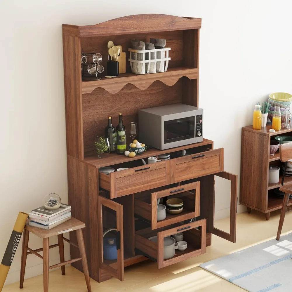 Large Farmhouse Kitchen Pantry Storage Cabinet with Microwave Stand - Loft&Timber