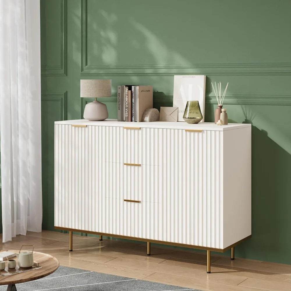 Fluted Sideboard Cabinet, 2 Door & 3 Drawer Design - Loft&Timber
