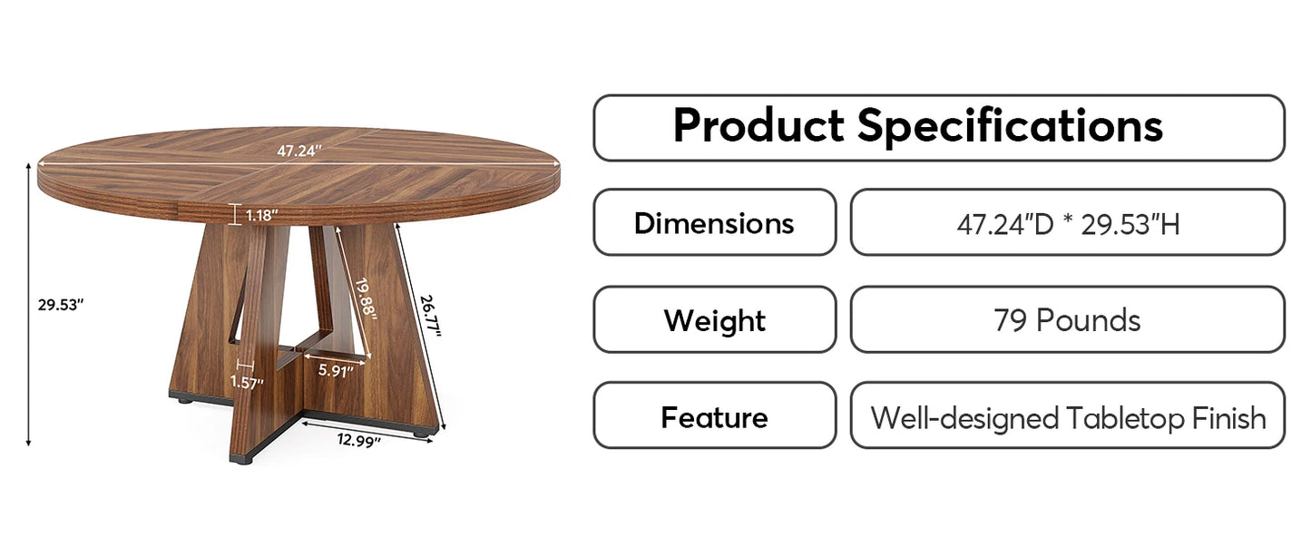 Tribesigns Round Dining Table for 4, 47" - Loft&Timber