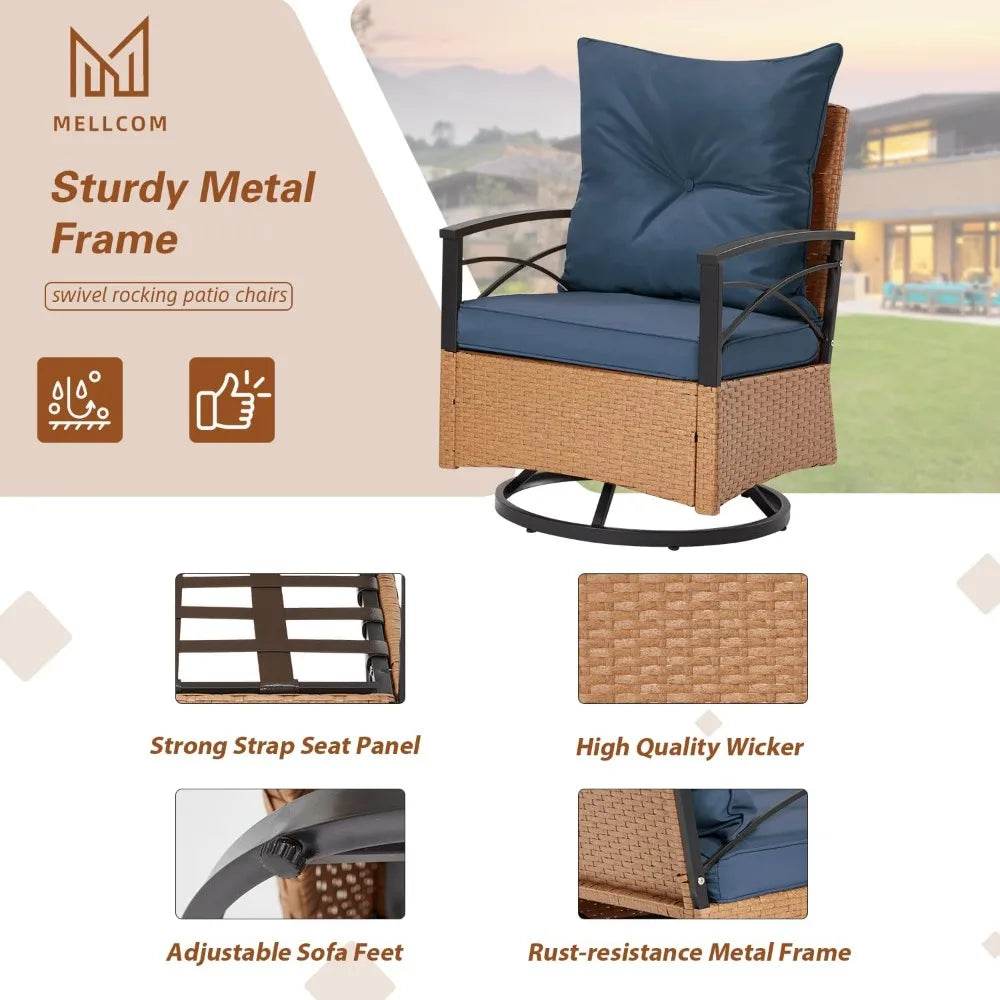 3 Pieces Patio Furniture Set, Outdoor Swivel Patio Rocker Chairs with Thick Cushions - Loft&Timber