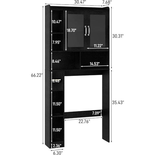 Freestanding toilet-top storage cabinet with adjustable shelves and anti-tip feature, arched design - Loft&Timber